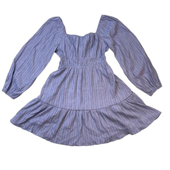 Urban Outfitters Lush SMALL Lavender Tiered Ruffle Balloon Sleeve Mini Dress - Picture 2 of 5